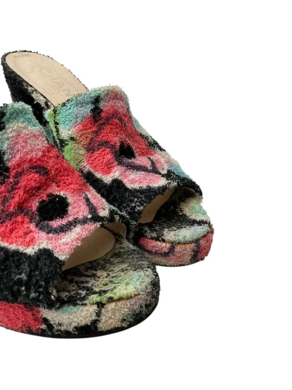 CHANEL Vintage Spring Summer 1997 Floral Terry Cloth Platform Mules sz 8.5